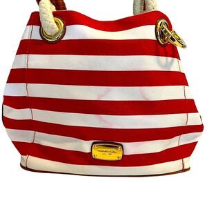 Michael Kors Nautical Hobo Bag Red & White w/Gold